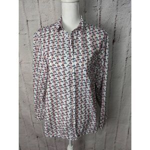 Grayson The Hero Striped Bicycle Pattern Long Sleeve Button Down‎ Top 4 L Large